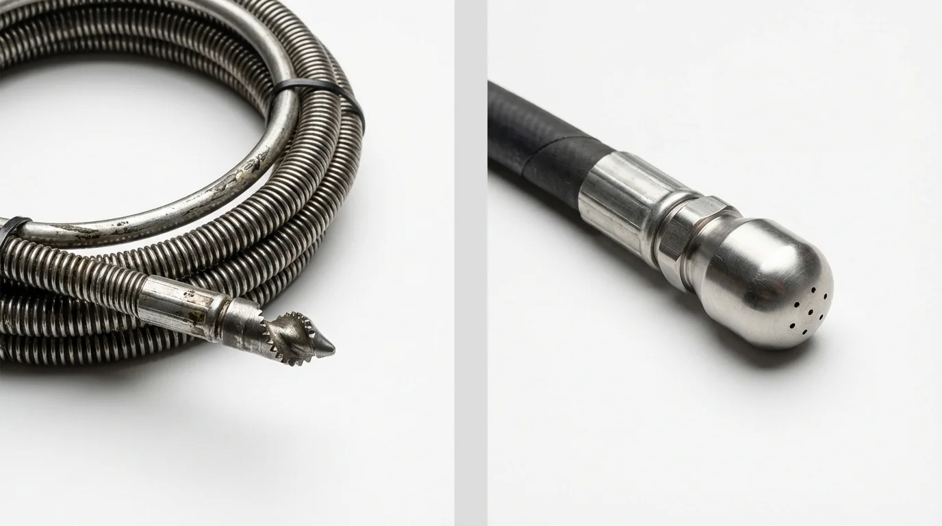 Drain snake cable and hydro jetting nozzle used for drain cleaning in The Plains, OH